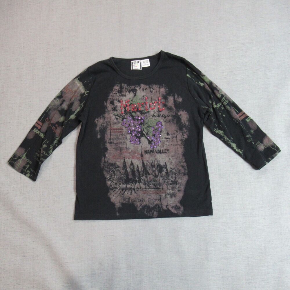 Vintage Take Two Clothing Top Womens L Black Napa Valley Vineyard Merlot Momcore